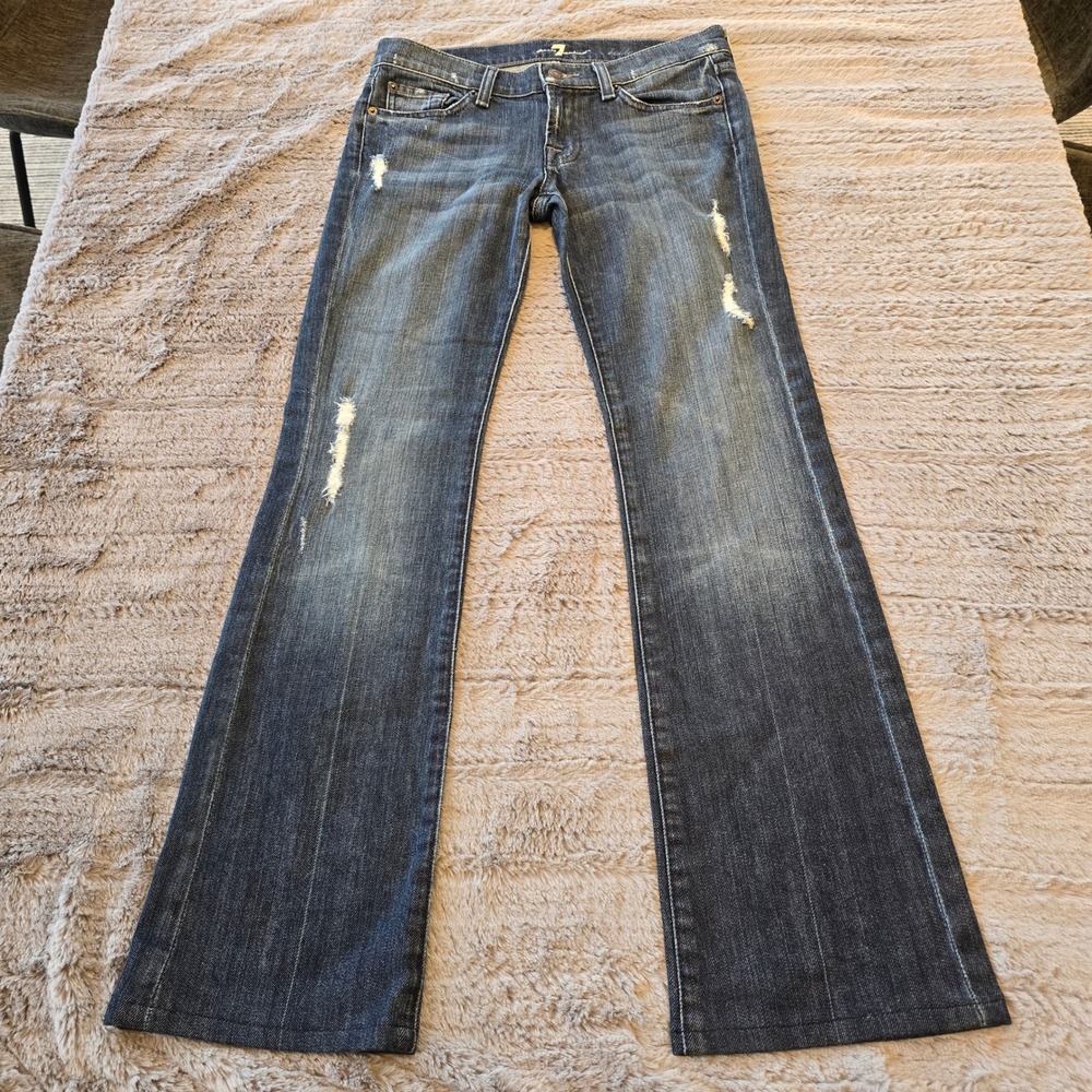 7 For All Mankind Bootcut Jeans Dark Wash Distressed Low Rise U075VJ080U Size 28